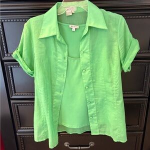 Worth Two-Piece Green Button Up Tank Top Shirt Set